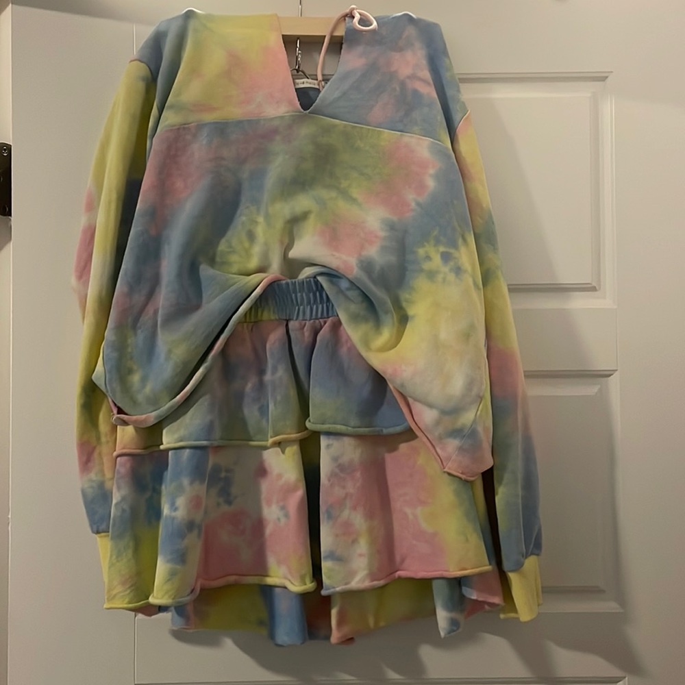 Tie-Dye Skirt and Sweatshirt Set, both pieces are sweatshirt material
